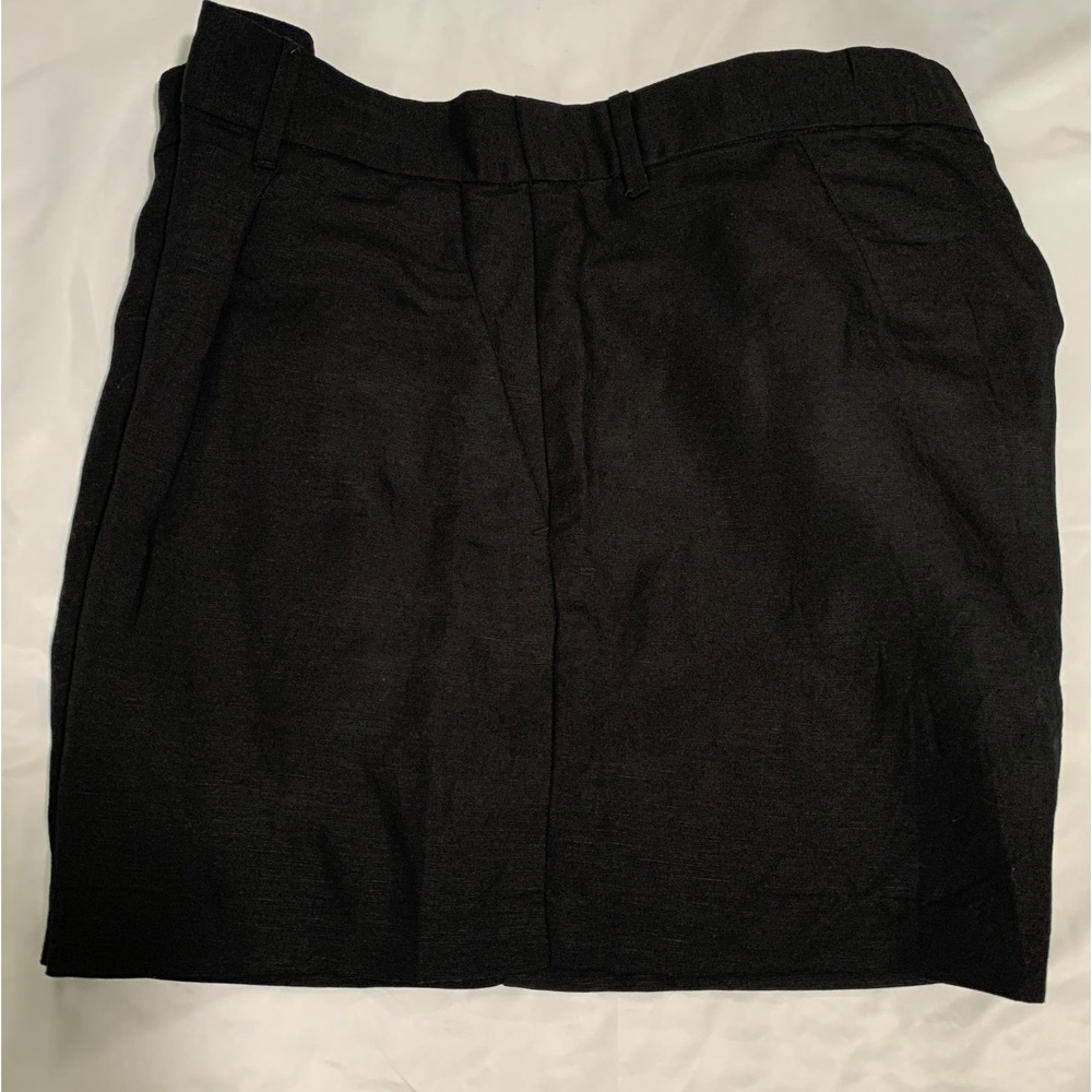 HM Black Linen Blend Mini Skirt Size 16 Viscose Linen Woven Straight Skirt‎